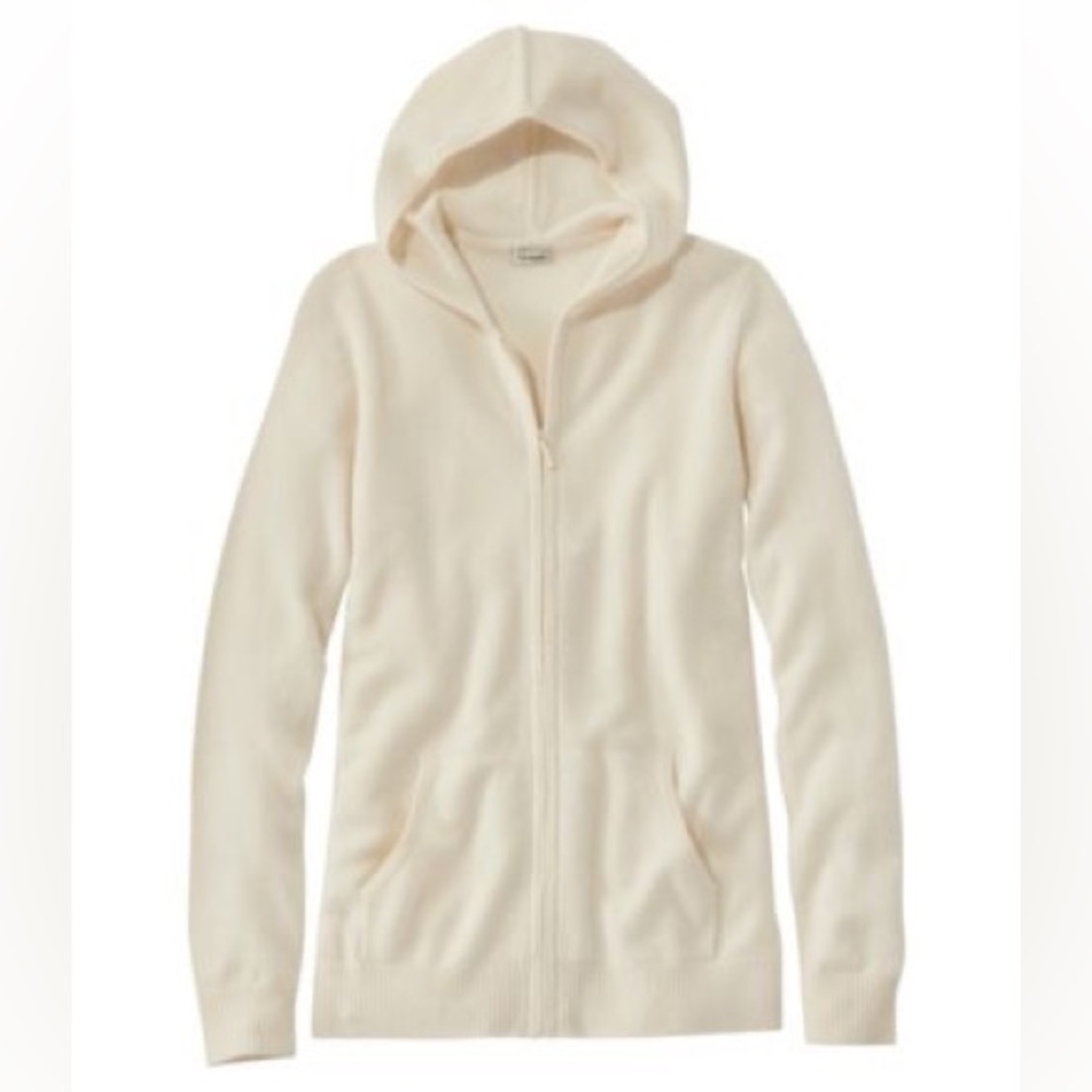 L.L.Bean Classic Cashmere Zip Hoodie in Cream Size L